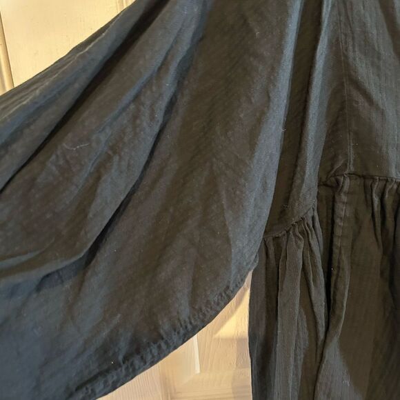 Banana Republic Black Boho Embroidered Long Balloon Sleeve 100% Cotton Blouse S - Picture 9 of 9